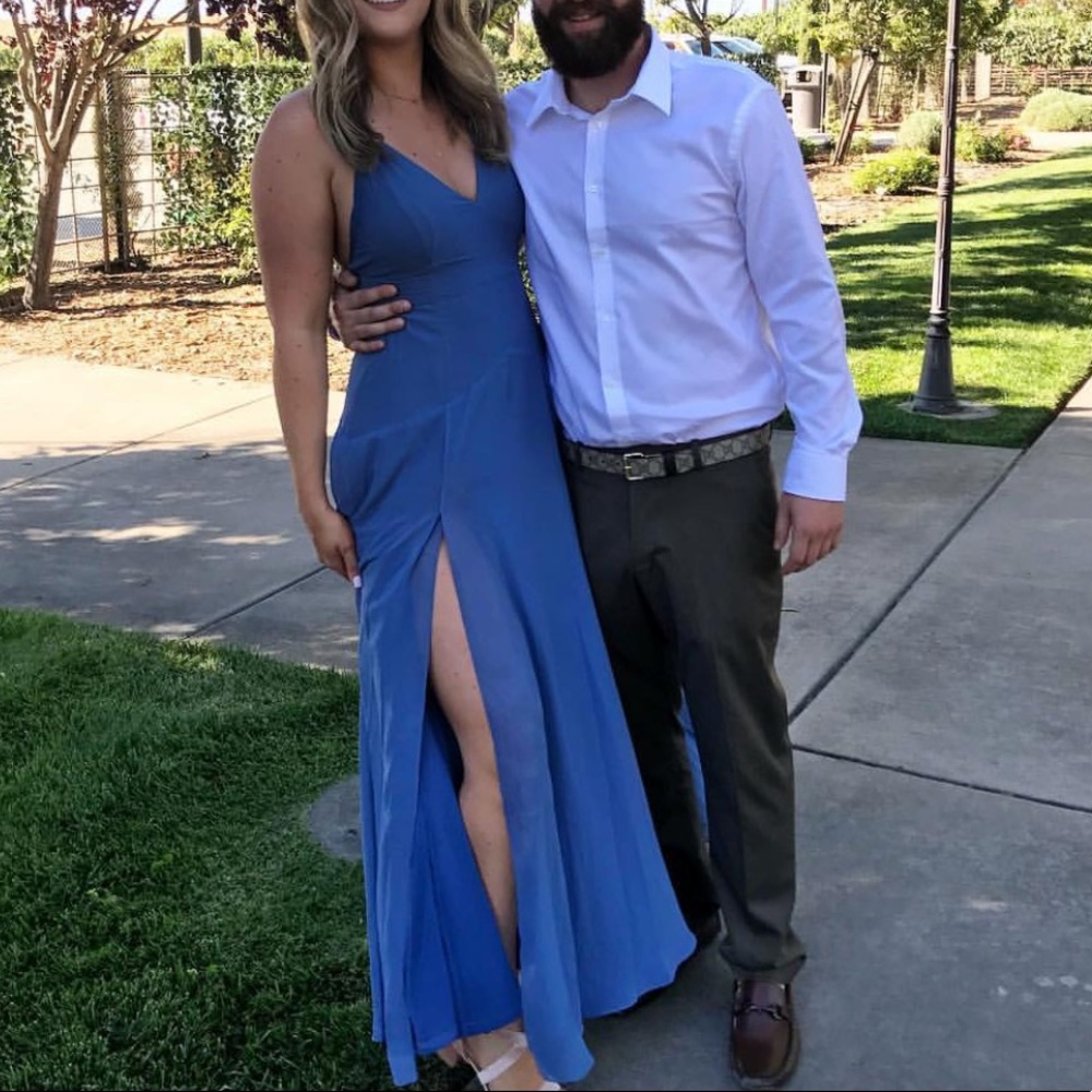 Lulus blue maxi dress with slit